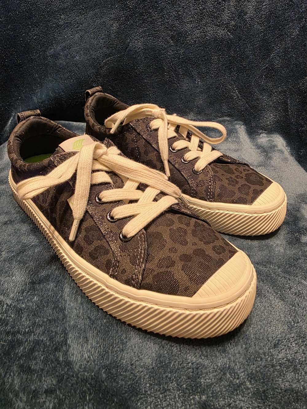 Cariuma Leopard Print Canvas Sneakers in Black and Cream
